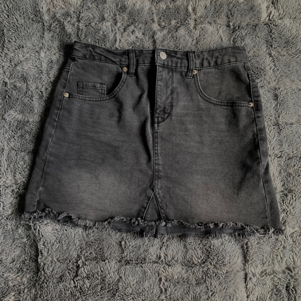Faded Black Denim Mini Skirt